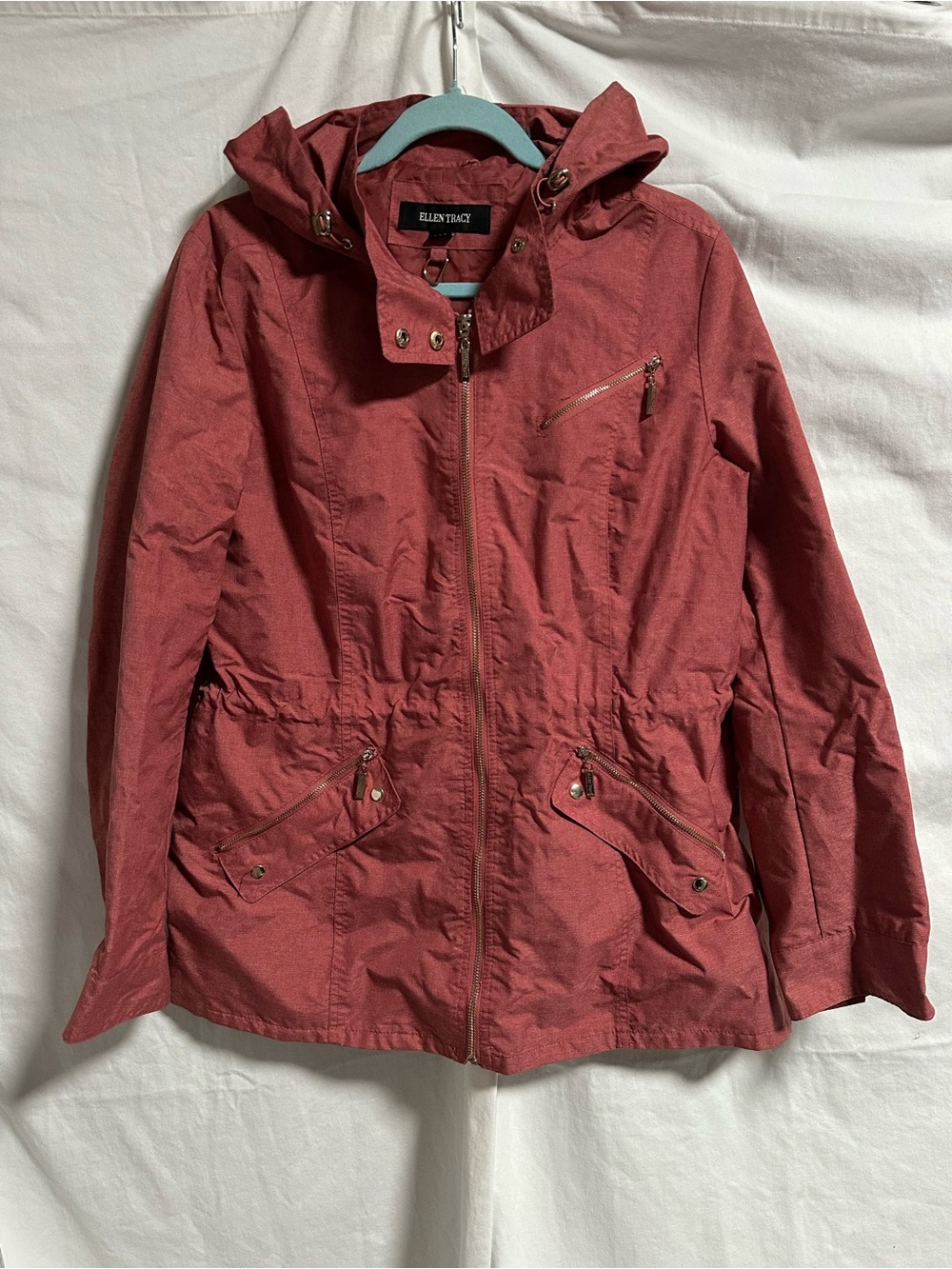 Ellen Tracy Dusty Rust Zip-Front Hooded Utility Jacket